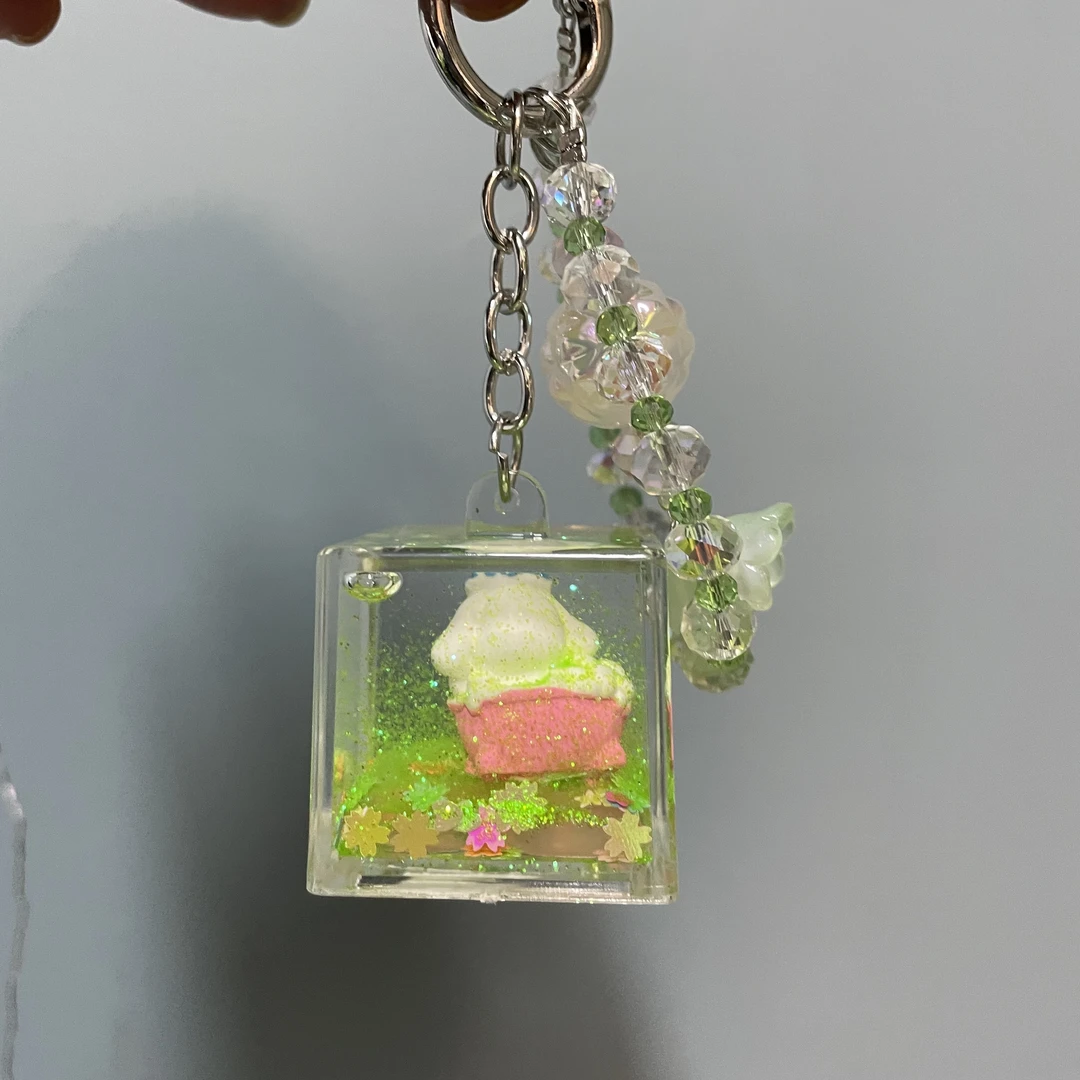 绿色流沙方块手机链D754