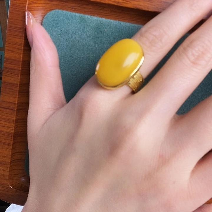 蜜蜡银S925镶嵌戒指戒指