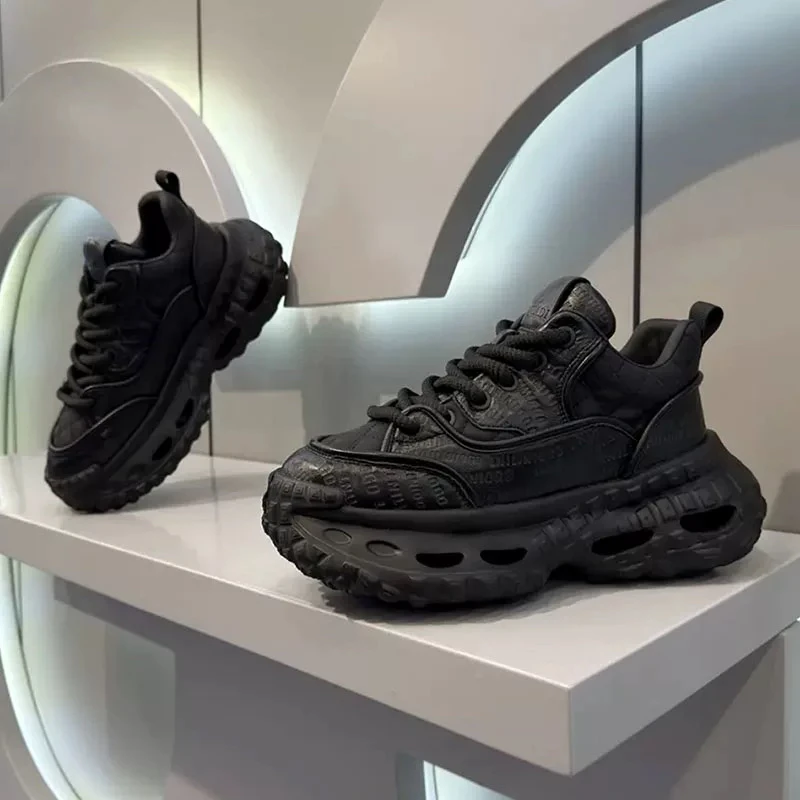 秋冬款时尚拼接老爹鞋2024网红爆款厚底增高休闲鞋复古帅气男鞋