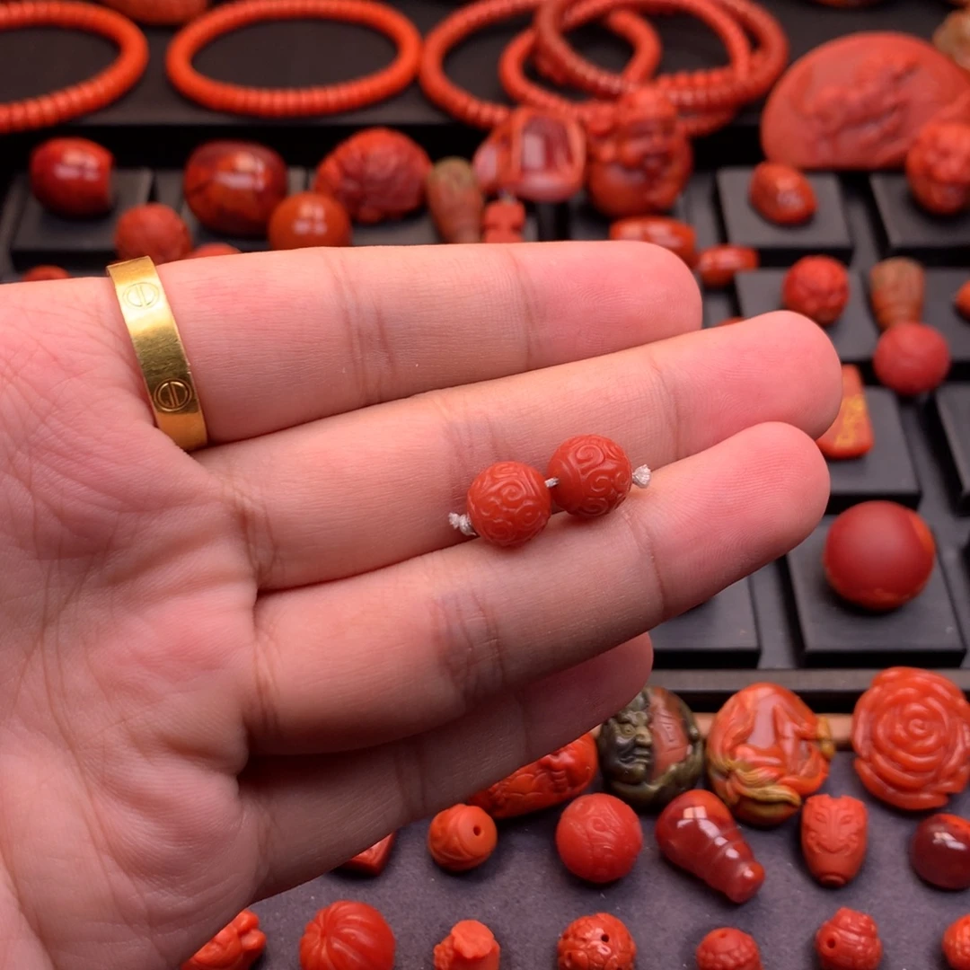 南红玛瑙未镶嵌南红精工雕刻回纹圆珠9.5mm