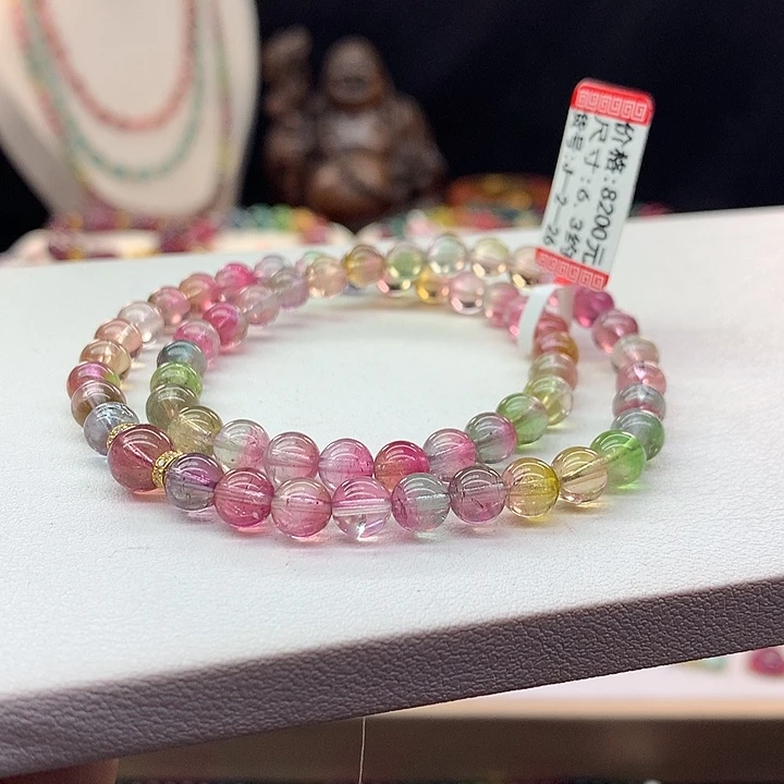 西瓜碧玺手链未镶嵌西瓜手串6.3mm