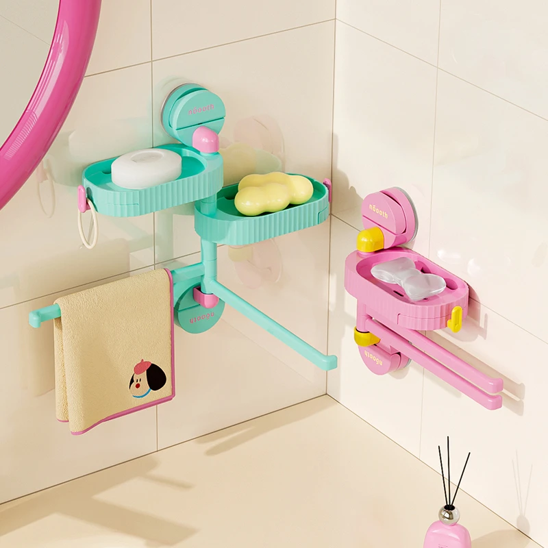 兼至吸盘旋转肥皂毛巾架免打孔壁挂置物架浴室转角抹布收纳神器