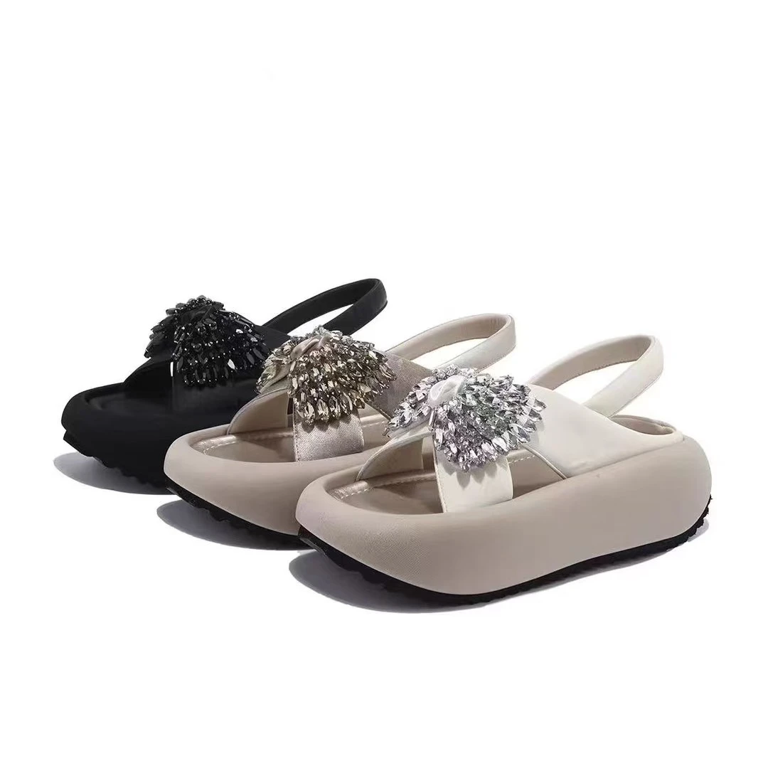 【莱莱专属】法式厚底蝴蝶结凉鞋女夏季爆款露趾时装外穿一字式凉鞋