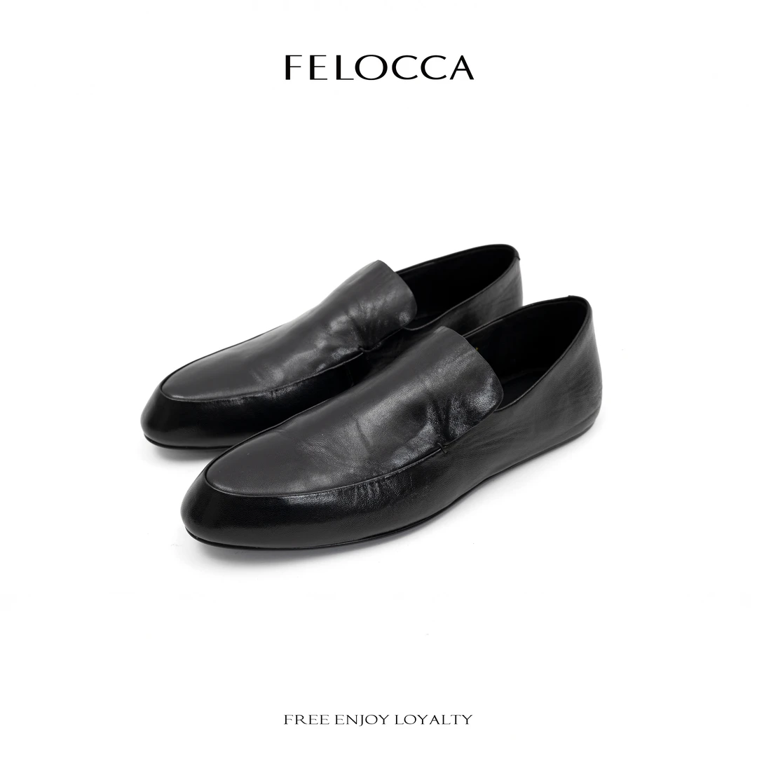 【FELOCCA】新款黑色小皮鞋尖头一脚蹬百搭平底乐福鞋女NYN-4090