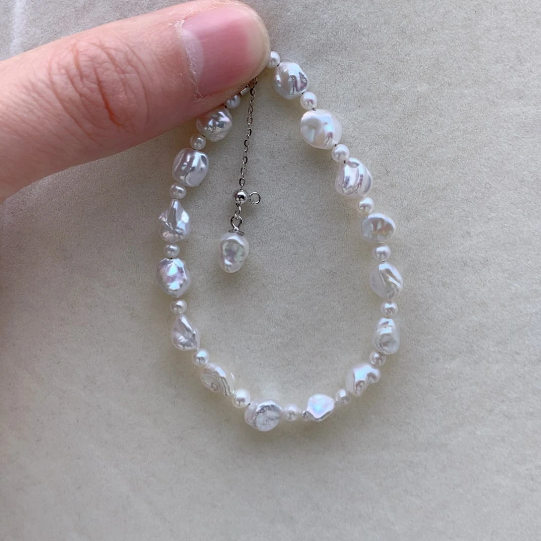 淡水珍珠4-6mm无核手链1银S925镶嵌