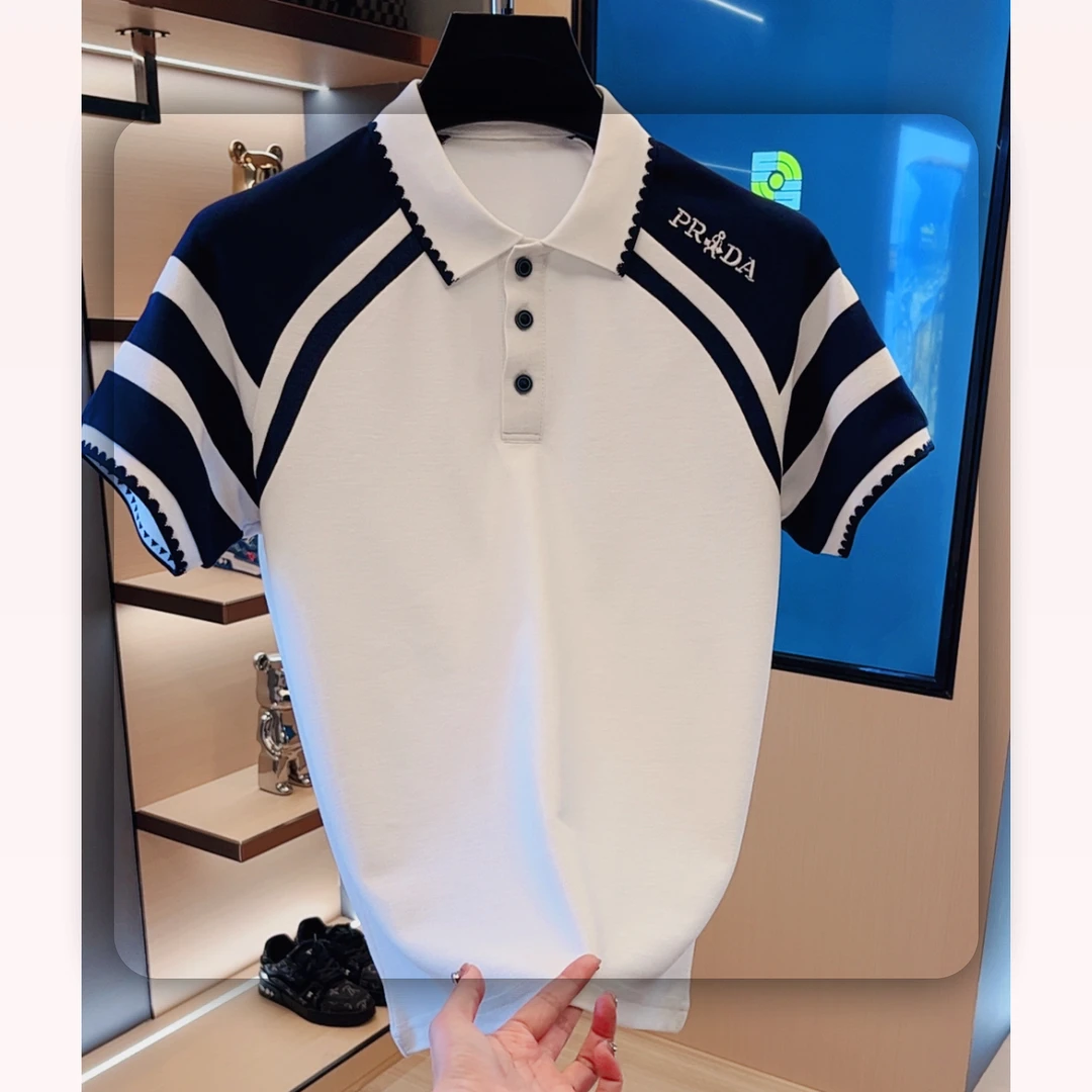 2025年欧洲百搭刺绣夏季时尚新款休闲撞色条纹Polo衫