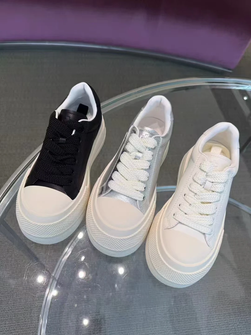 深呼吸深呼吸女鞋 牛皮厚底大头绑带小白鞋板鞋休闲鞋AX12326