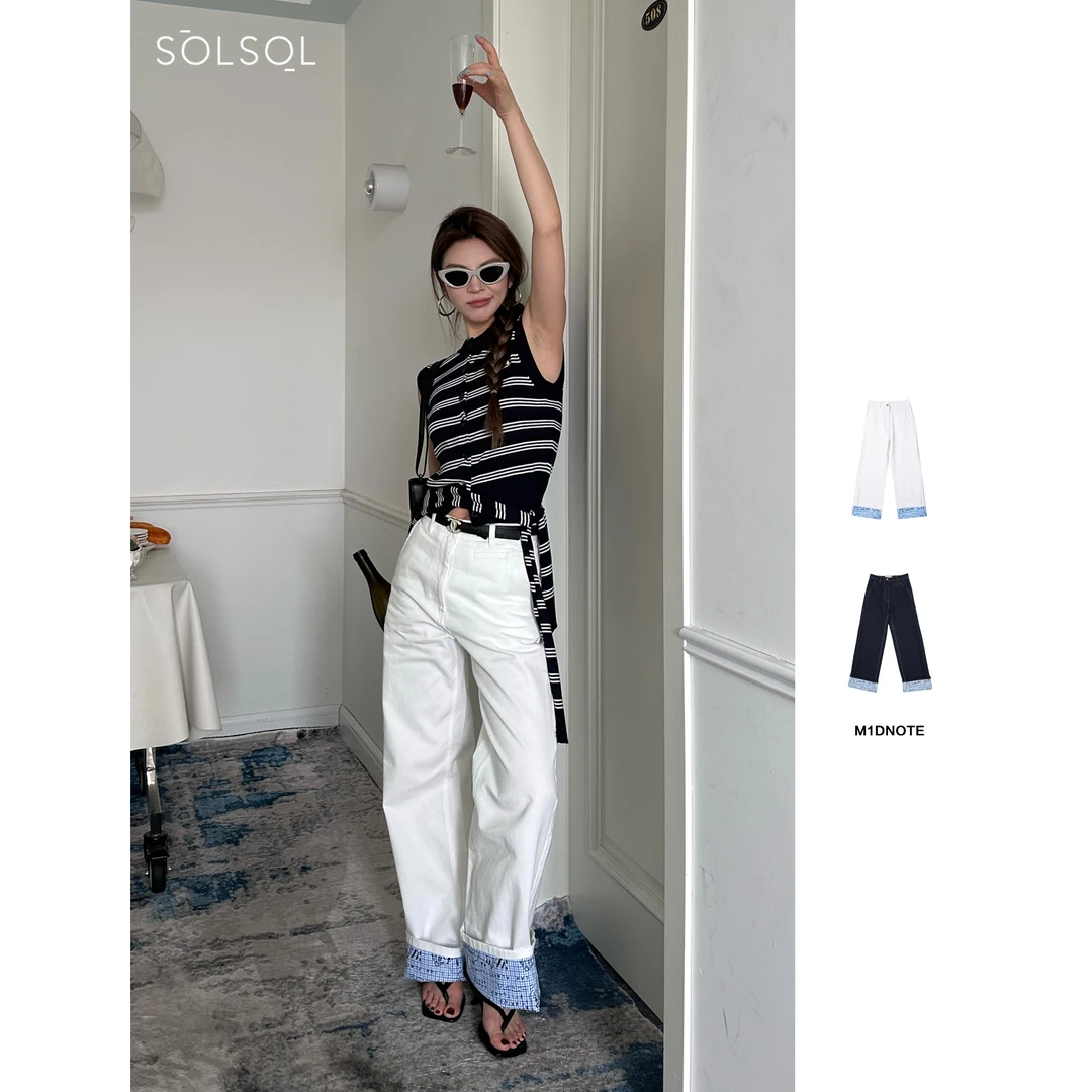 M1DNOTE小众设计师品牌25翻边印花设计牛仔直筒长裤SOLSOL买手店