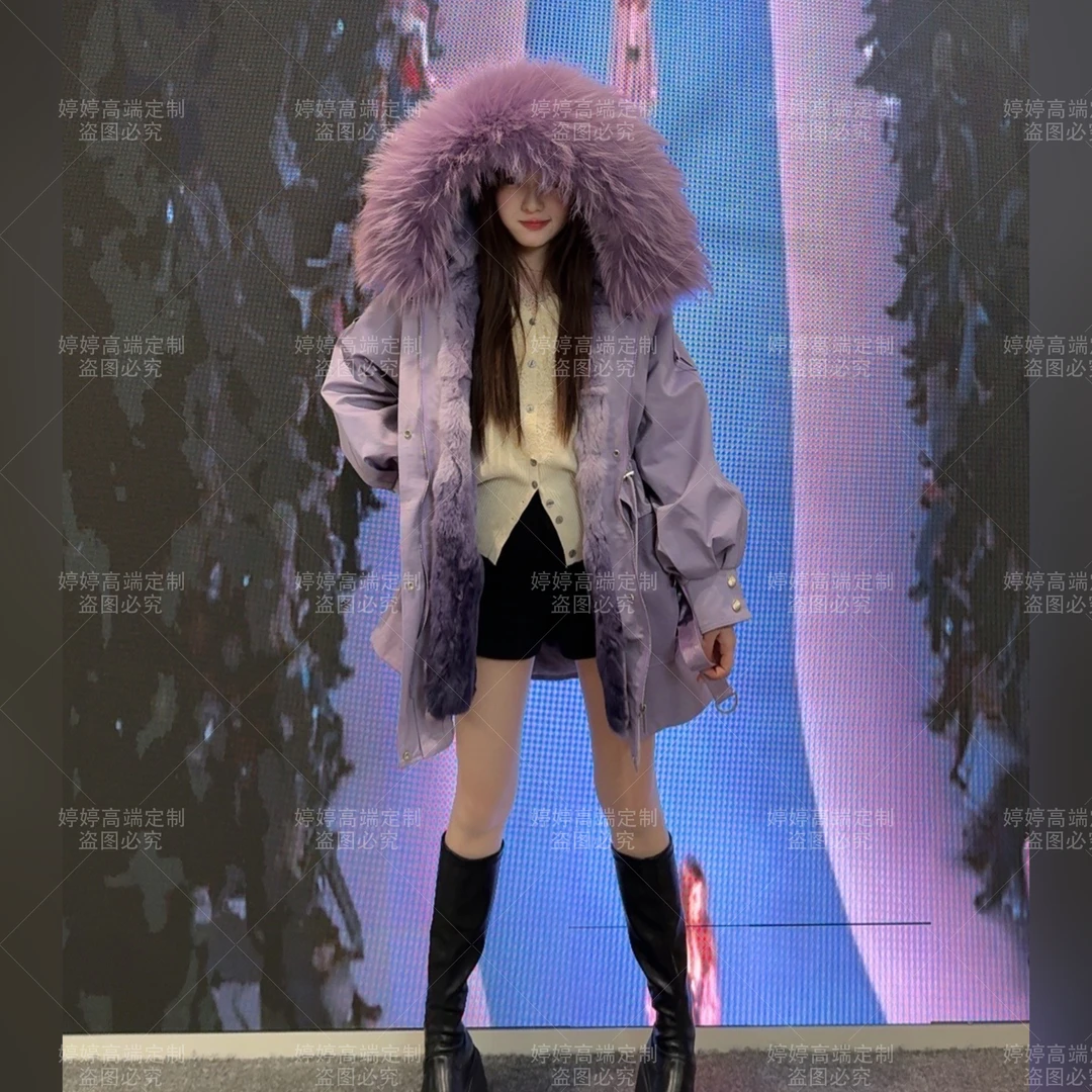 【冰雪女神】冬季时尚女款貉子毛大毛领派克服可拆卸