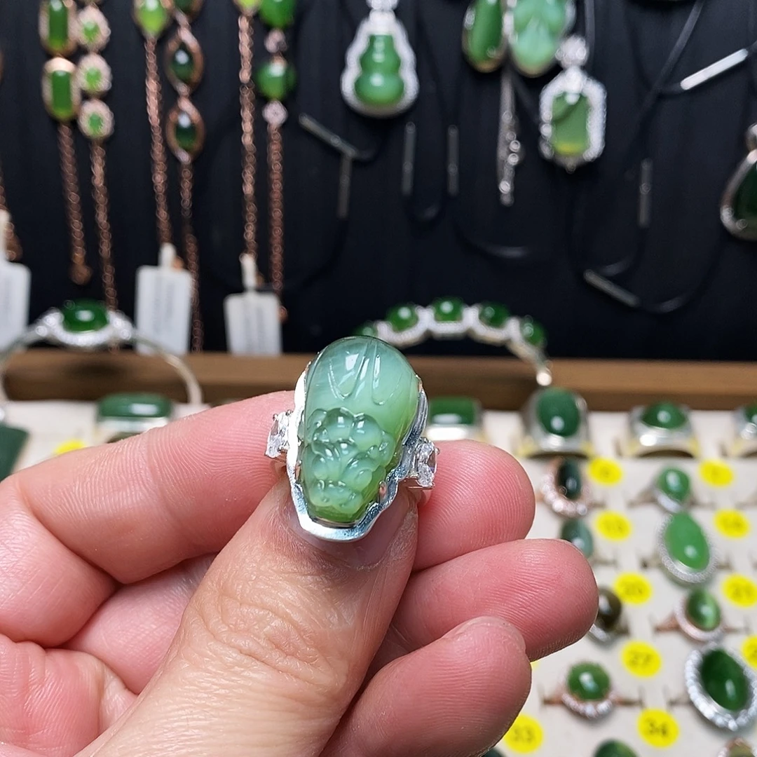 和田玉（碧玉）银S925镶嵌戒指
