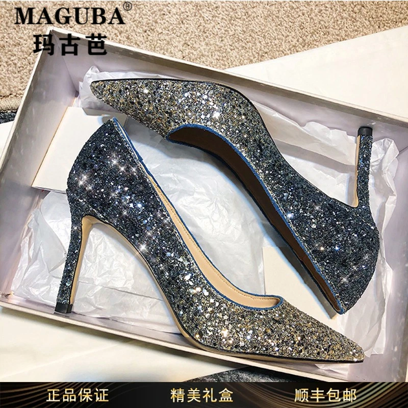 玛古芭女鞋法式秀禾婚宴新娘鞋2025夏季新款轻便性感时尚高跟单鞋