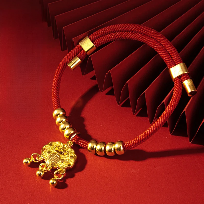 新年宠物项圈猫狗长命锁平安喜庆红绳珠珠宠物项圈小狗项链新A258