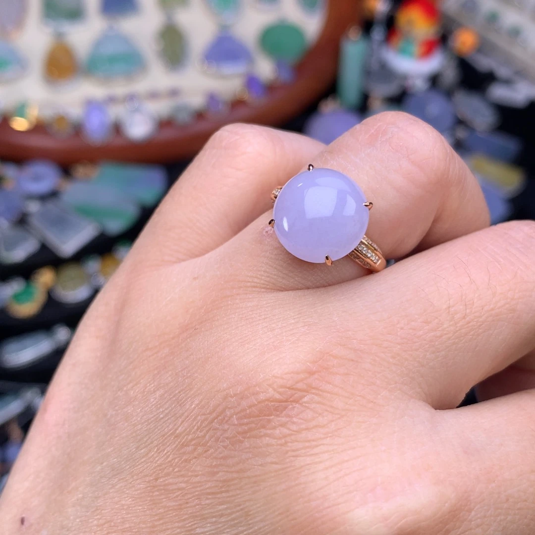 翡翠戒指18K金镶嵌蛋面戒指