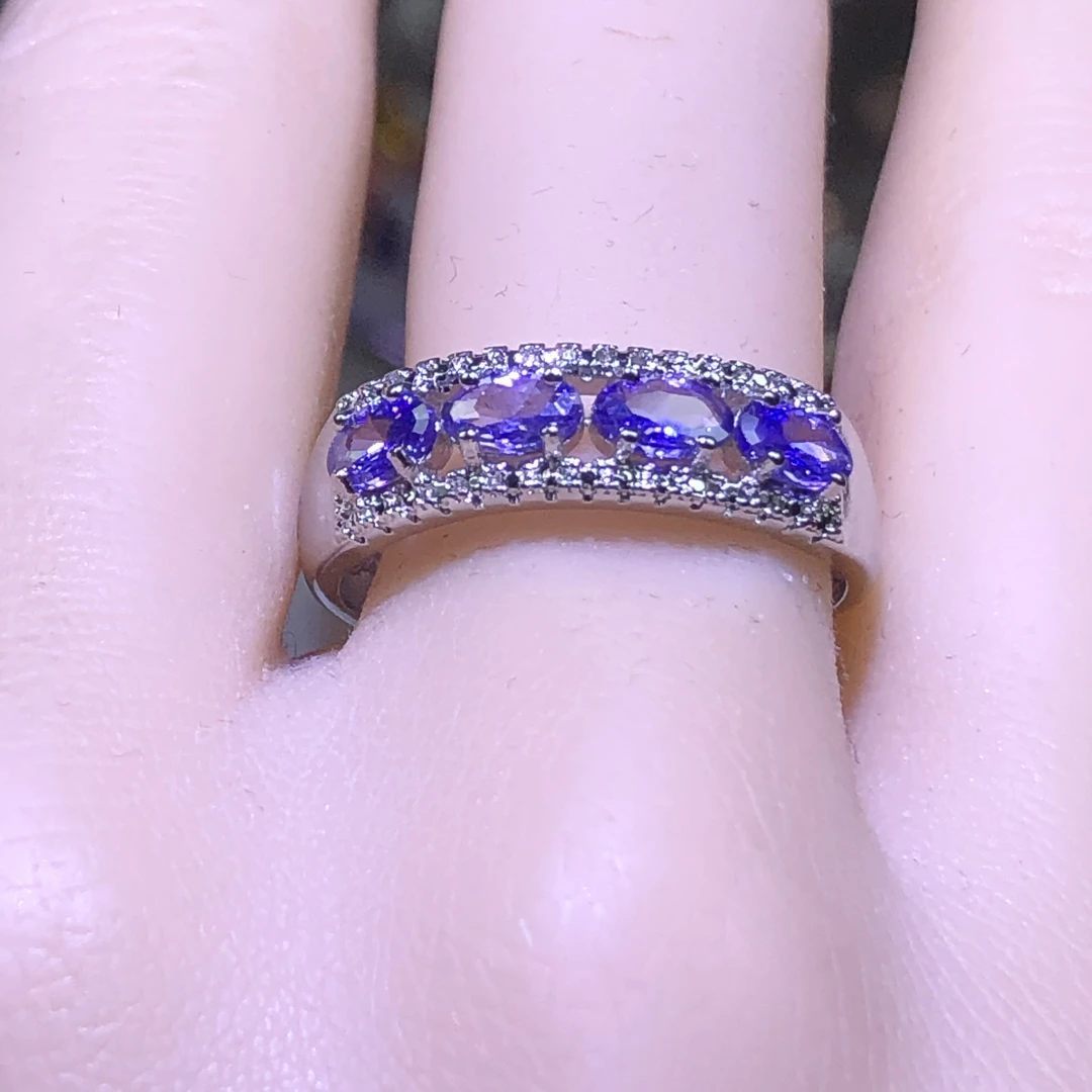 1164妖紫水戒指银色托开口可调节