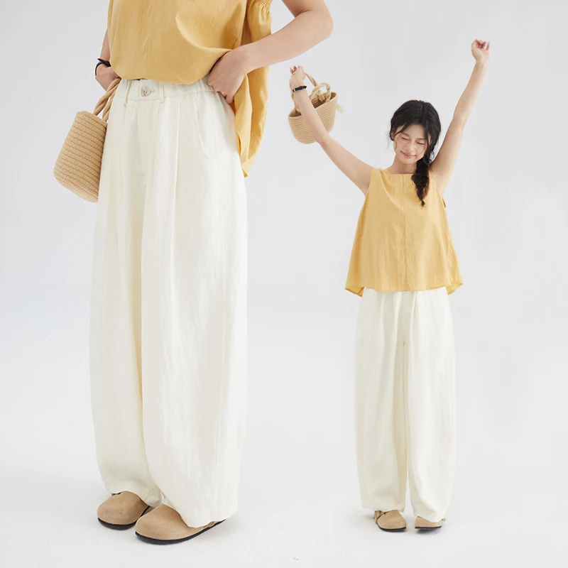 松紧高腰休闲裤气球裤女显瘦2025新款小个子女夏九分裤