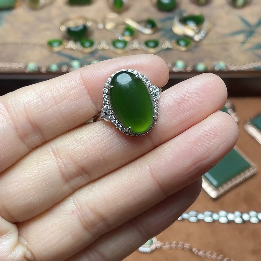 和田玉（碧玉）银S925镶嵌吊坠(不含链)