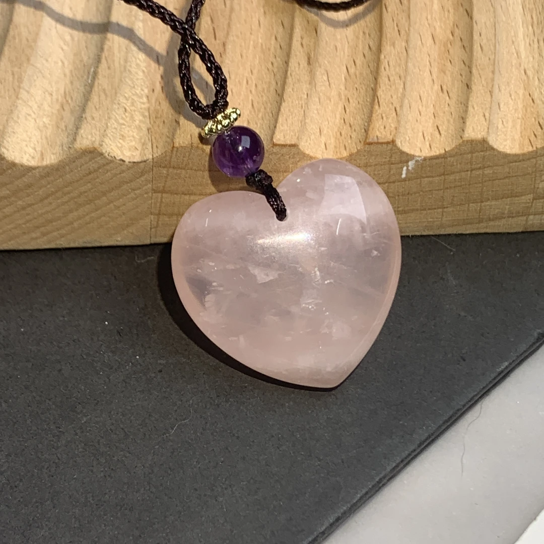 大心形粉水晶吊坠带编绳多样性发其一 KT24062322