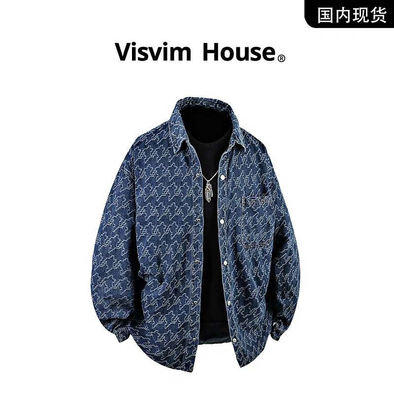 【品牌现货撤柜】VISVIM WINGS春秋新款牛仔提花翻领衬衣外套男士