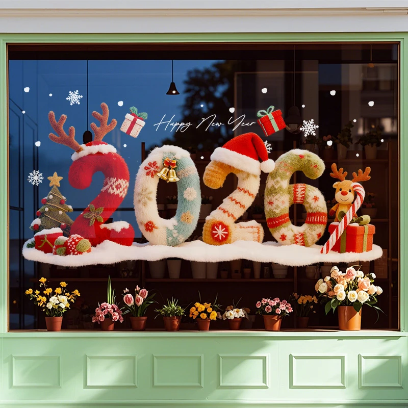 圣诞节装饰品氛围场景布置静电玻璃贴纸窗花2026圣诞节christmas