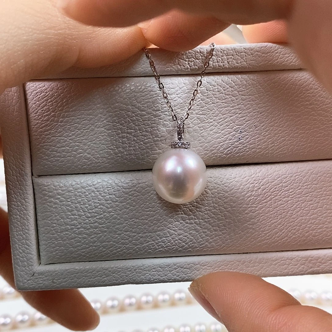 18K金镶嵌吊坠(不含链)海水珍珠12-13mm冷光澳白吊坠