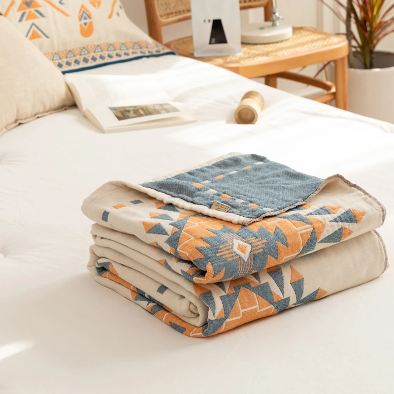 恒源祥a类波西米亚风纯棉四层纱布毯子夏季薄单人毛巾被透气盖毯