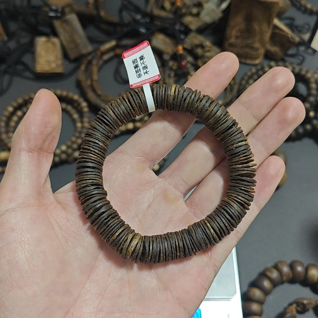 沉香手串绿奇楠沉香单圈片珠发1