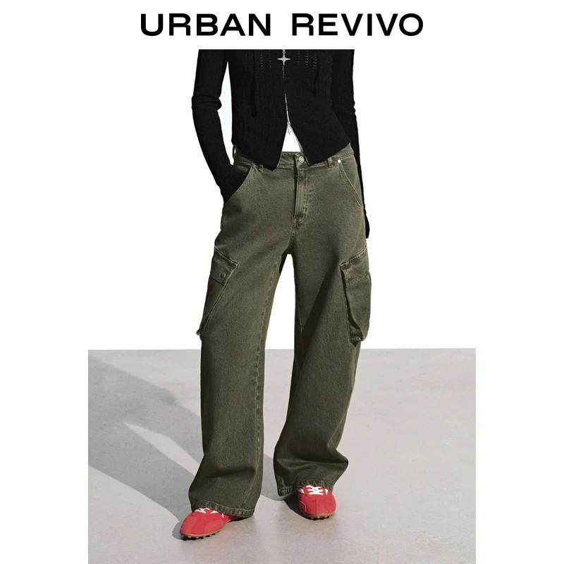 UR2025冬季新款女装休闲工装风口袋弯刀牛仔长裤UYV850165