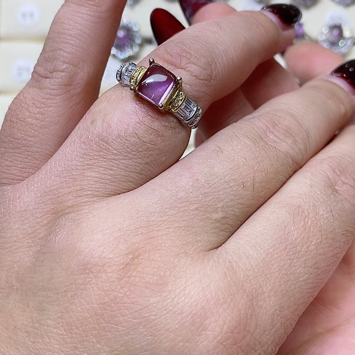 紫晶戒指水晶银S925镶嵌梨***?
