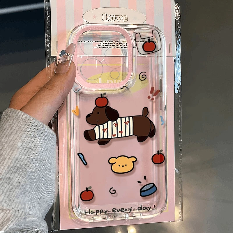 可爱苹果小狗适用苹果16PROMAX手机壳iPhone15创意14全包13软壳12
