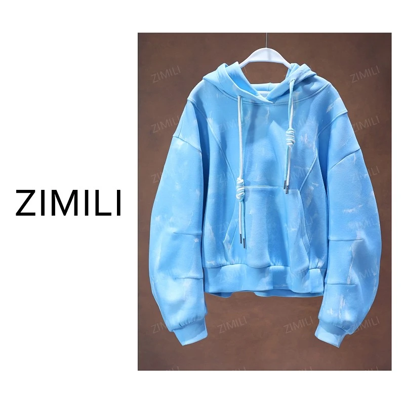 【亮哥欧货女装】2025冬季加厚《天晴》天蓝色混染连帽卫衣6196-K5
