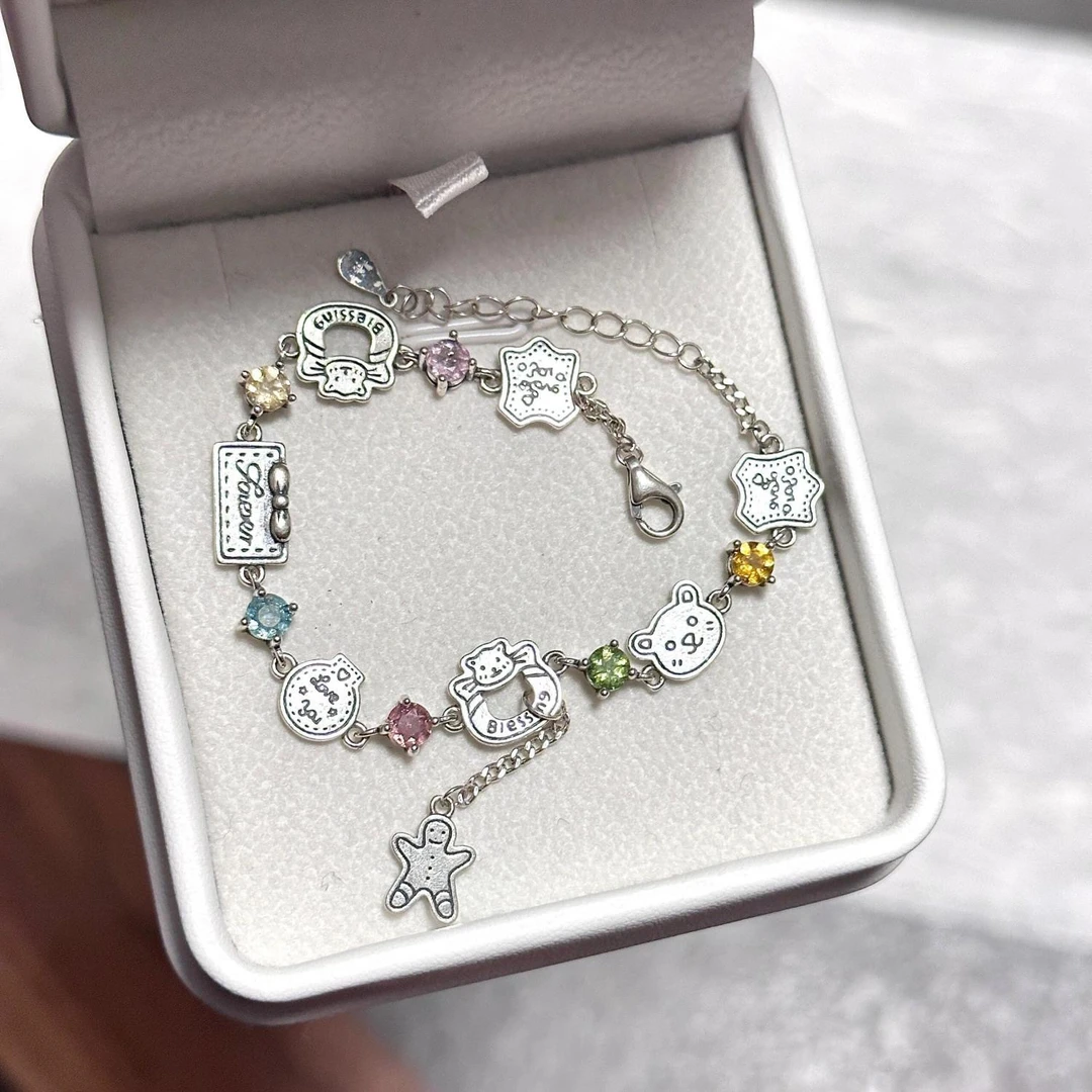 铁合金手链 可爱姜饼人百搭小众镶嵌彩钻少情人节手串礼物饰品