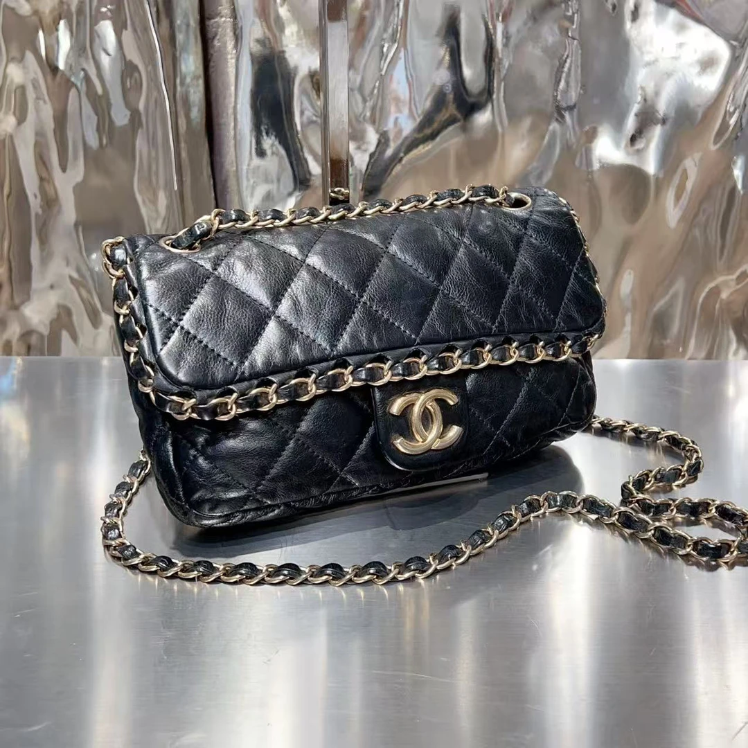 95新 Chanel/香奈儿 chanel 黑金 滚边 cf 单肩包/0000