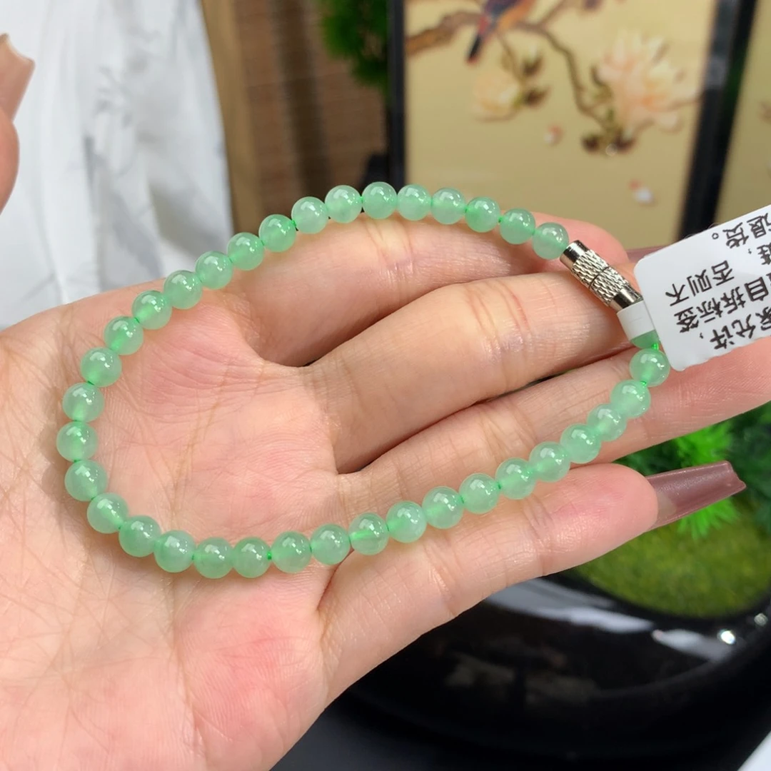 翡翠手链未镶嵌卡5冰晴绿手串