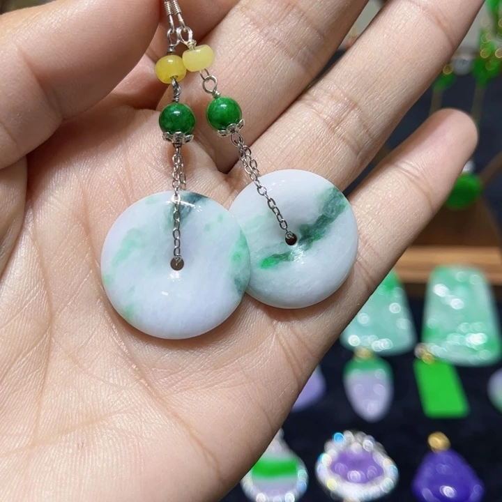 翡翠耳饰银S925镶嵌耳饰