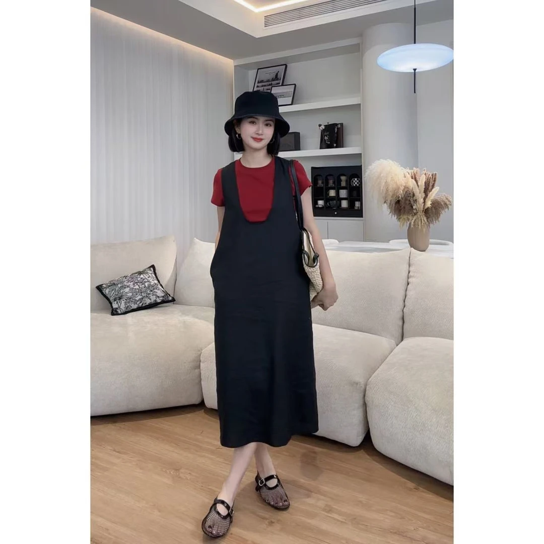 NANAKIKI【时光定格】休闲风简约通勤时尚气质显瘦背带裙KK-8844