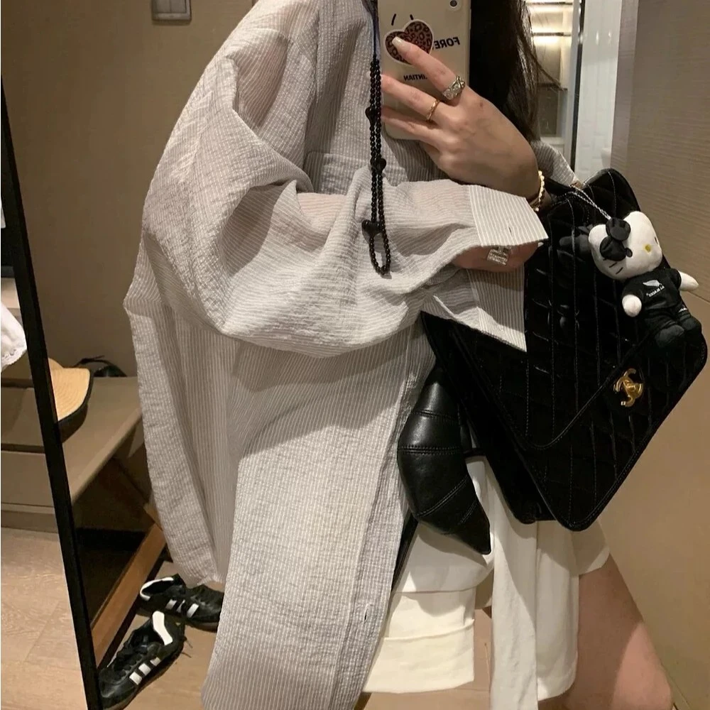 长袖防晒秋季薄款POLO领夏季女装衬衫慵懒风宽松小众港风外套ins