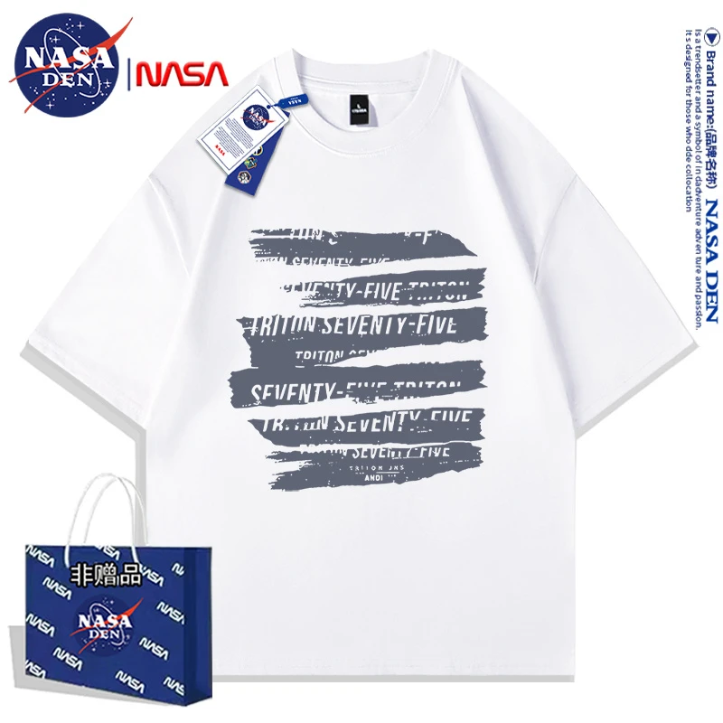 NASA联名重磅纯棉短袖男女日系百搭印花情侣款宽松圆领T恤夏季装