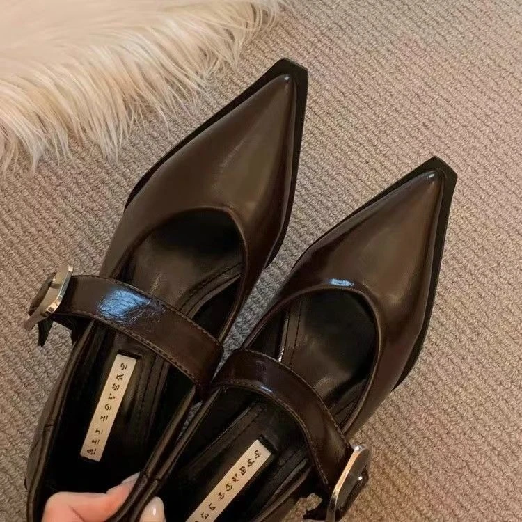 法式中高跟玛丽珍小皮鞋女鞋子2025新款春秋冬晚晚鞋黑色尖头单鞋