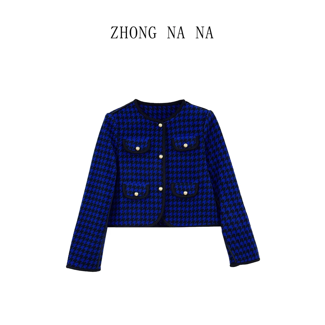 2025春秋新款黑白格羊毛双面呢大衣女款设计师外套-