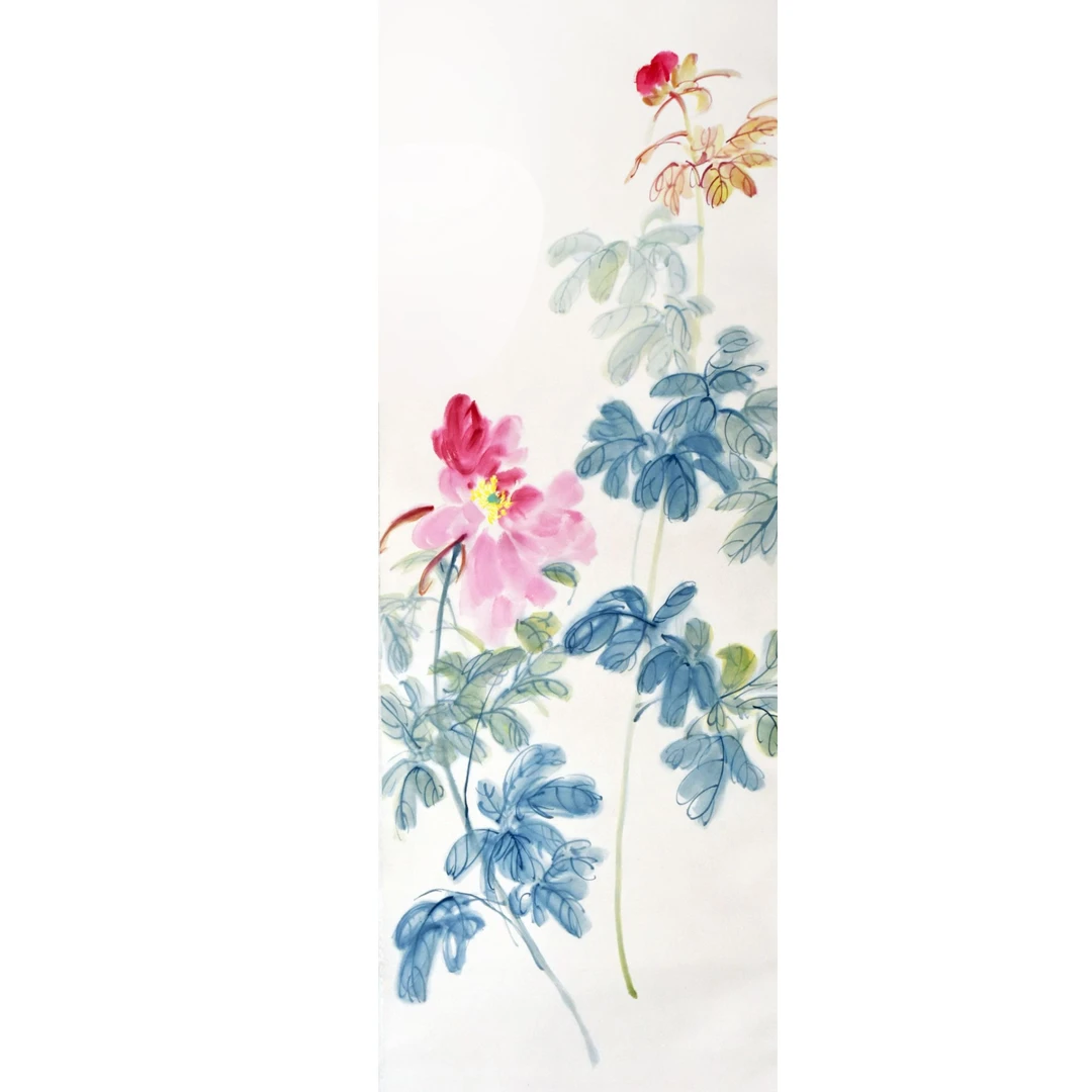 HM10024 芍药花图之一 115×36 纸本立轴 3.7平尺