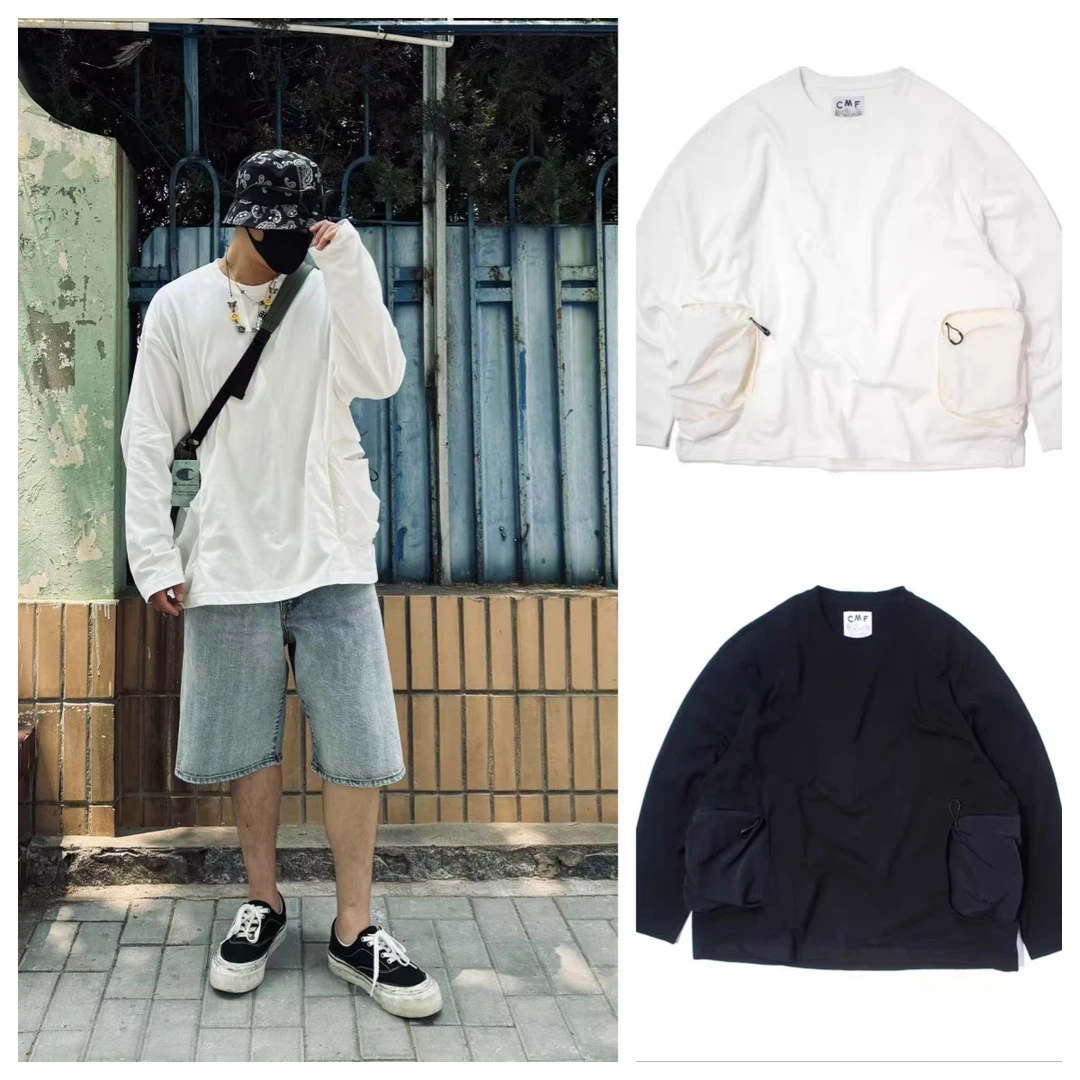 【T恤】C*M*F男女户外机能山系拼接ins长袖T恤尼龙口袋宽松纯棉休闲