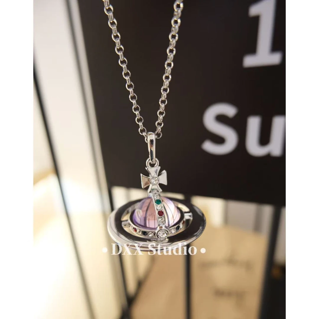 铜合金锆石项链 小众设计粉色系星球ins项链47594