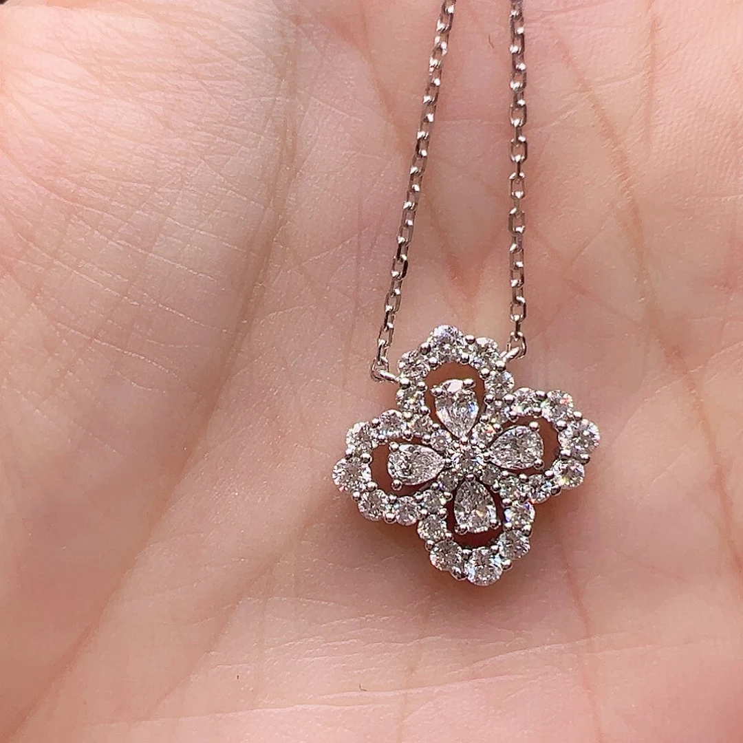 项链实验室培育钻石18K金镶嵌1.217ct K白四叶草项链（中号）45cm