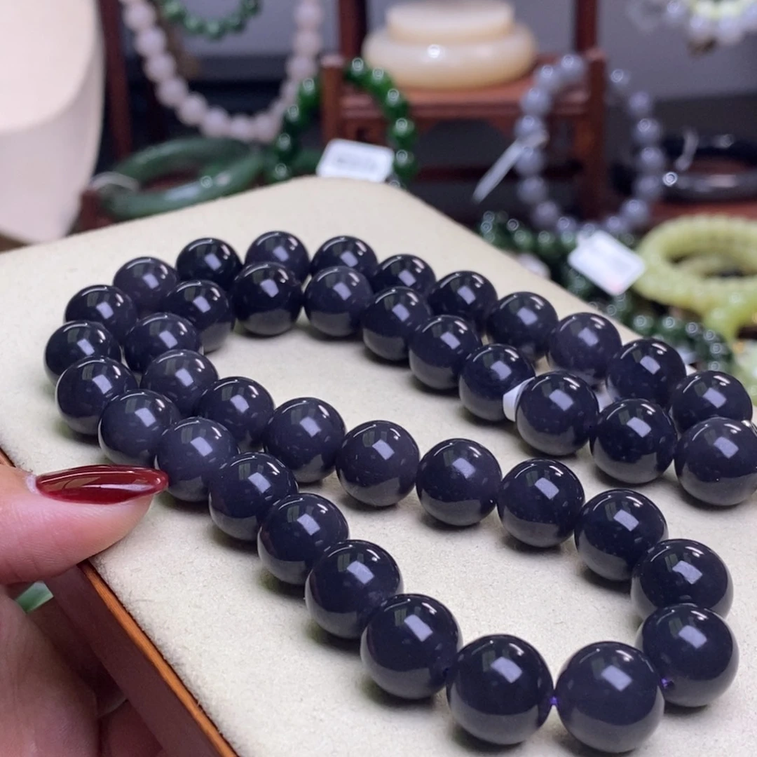 和田玉清货价老矿料浓烟紫帝王紫妈妈链12m未镶嵌张*斗