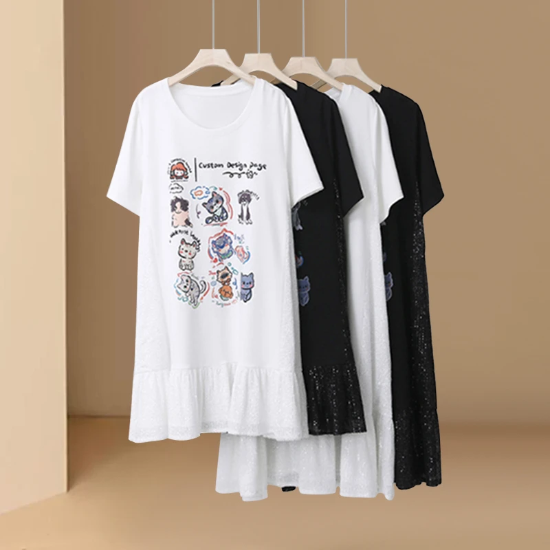 黑色网纱拼接连衣裙女2025夏季新款韩版超火的高级感宽松显瘦长裙