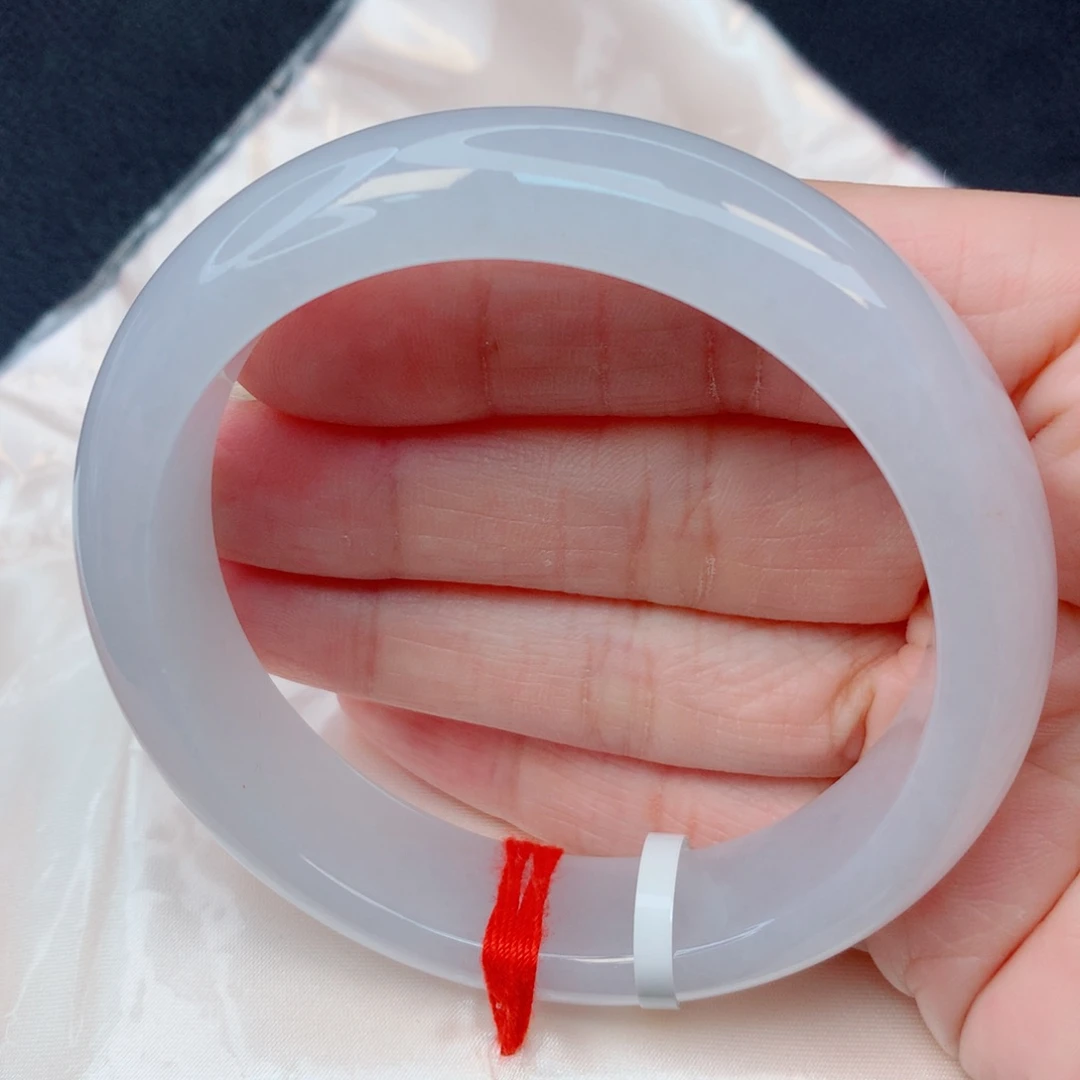 翡翠未镶嵌手镯57.9圈 糯冰白月光轮胎镯有棉线