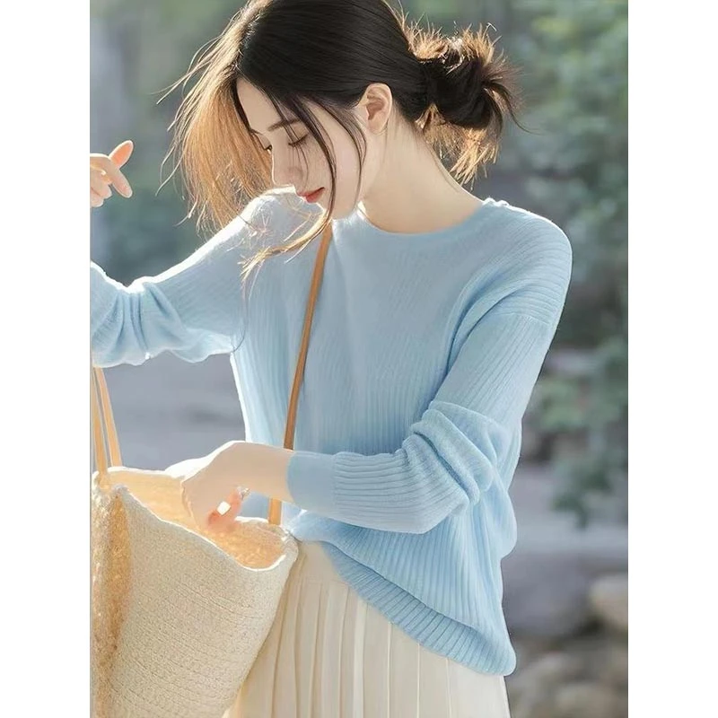 韩系chic长袖针织衫女春夏新款欧货小个子洋气毛衣慵懒风别致上衣