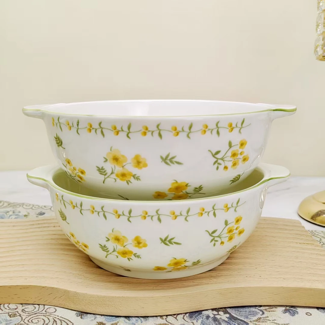 9.5英寸双耳碗奶油风-春意盎然2只/破损联系客服补发