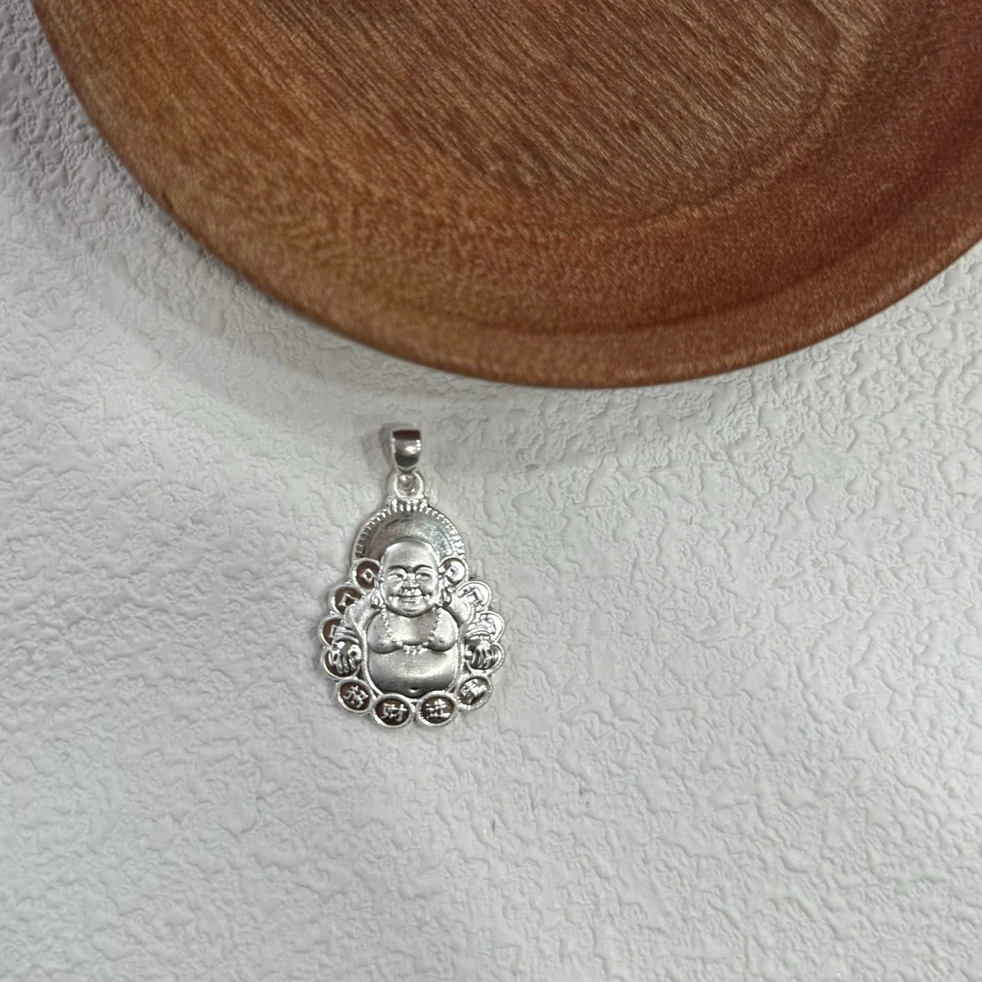 吊坠足银 990足银吊坠本命佛进宝弥勒佛足银佛牌平面