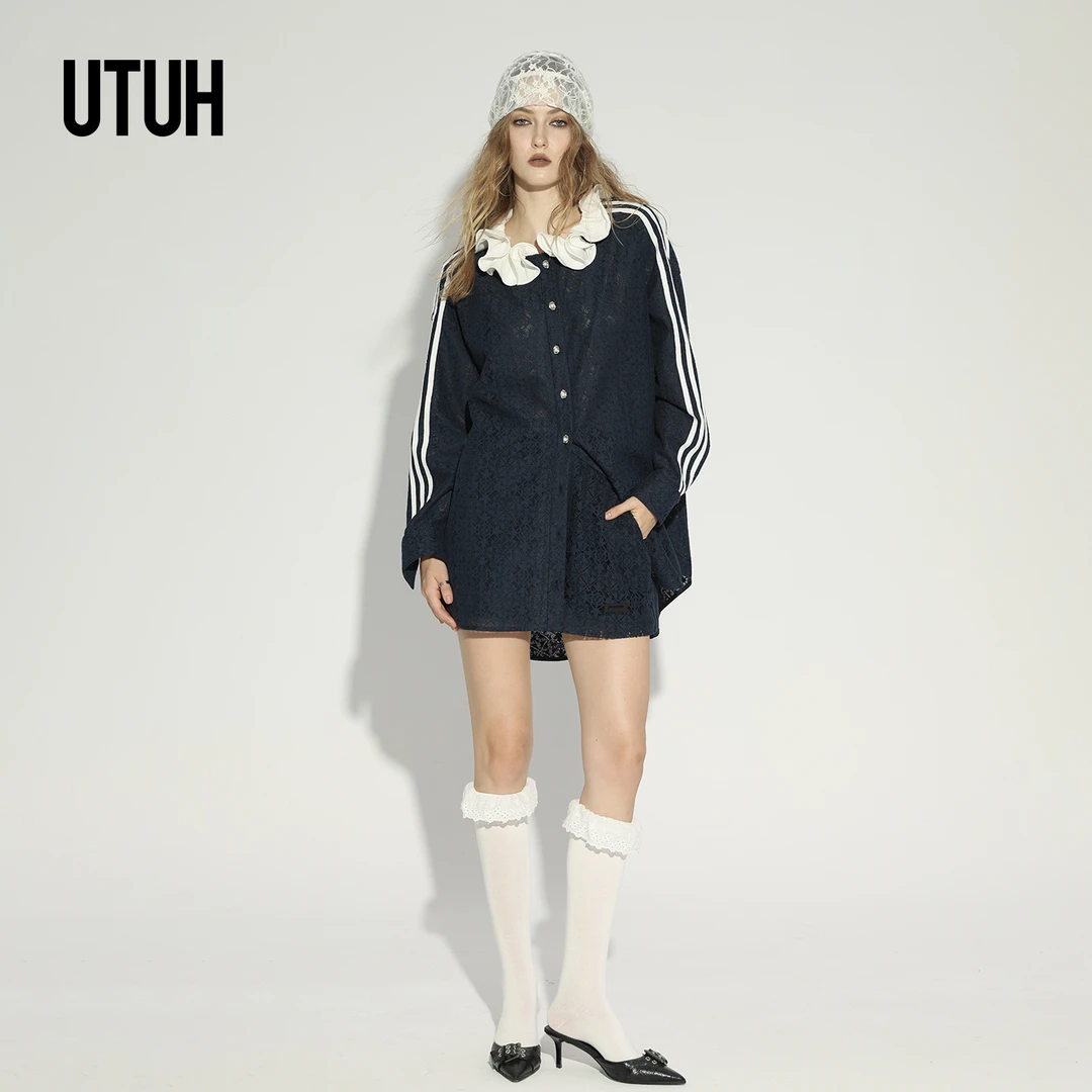 UTUH藏蓝色浪漫轻奢都市通勤外套+短裤套装TDWWA1W263 TDWWA1D262